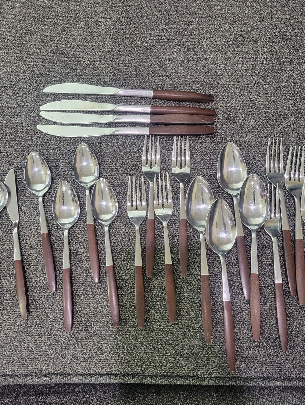 Vintage Interpur Royal Elegance Flatware Stainless Brown Handle Japan 22 Pieces